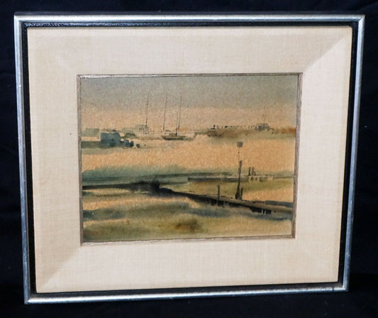 California Watercolor Painting Harbor by Ritchie Allen Benson (1941-1996)(Dyb)