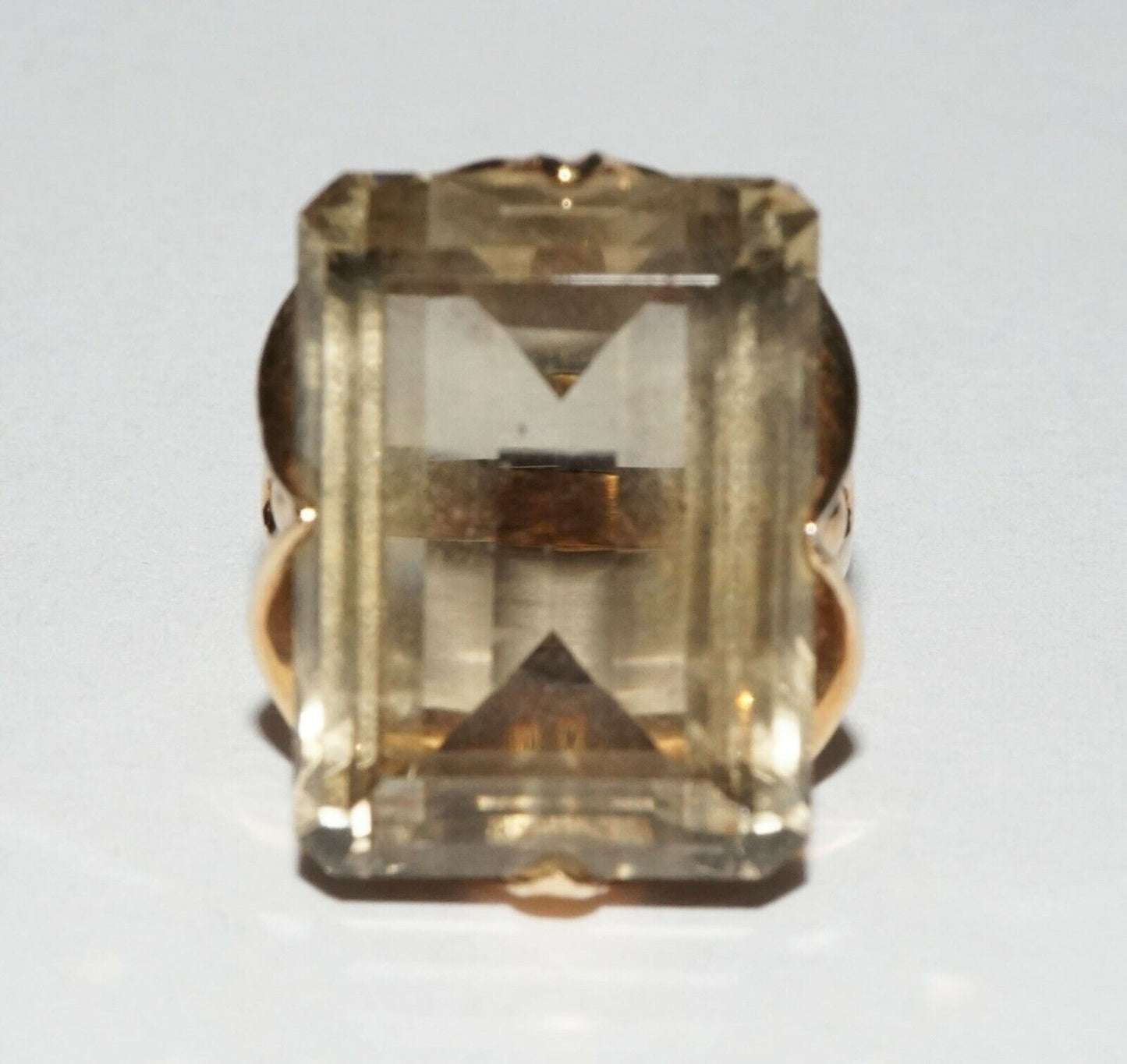 Vintage 14k Yellow Gold Ring Sz.6 w. Emerald cut Smoky Quartz (NaD)#1b