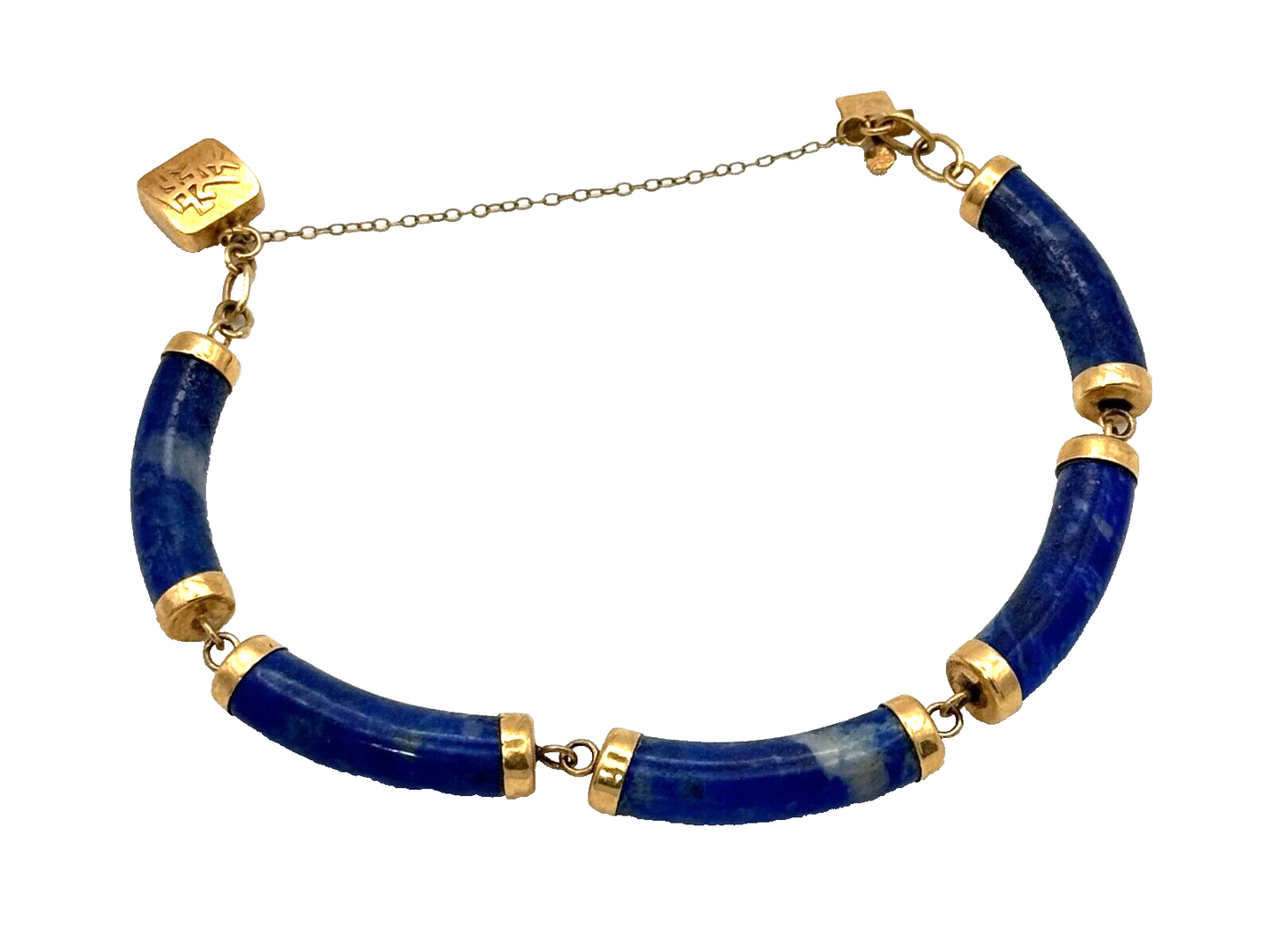 Vintage Chinese 14k Yellow Gold Sodalite Bead (6.7 mm) Bracelet 7" (McC)