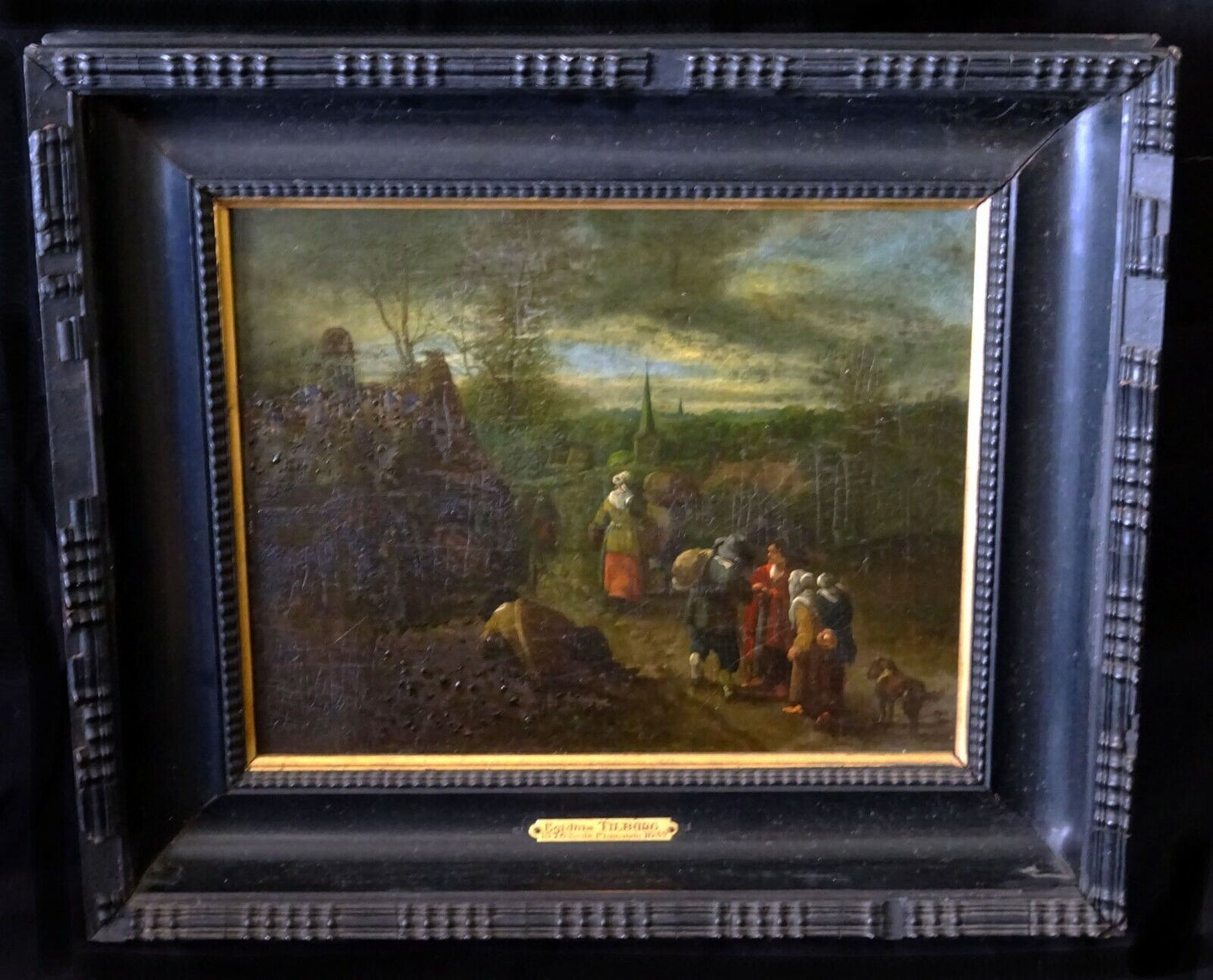 17C Belgian Oil Panel Painting Country Road attributed Gillis van Tilborgh (SnE)