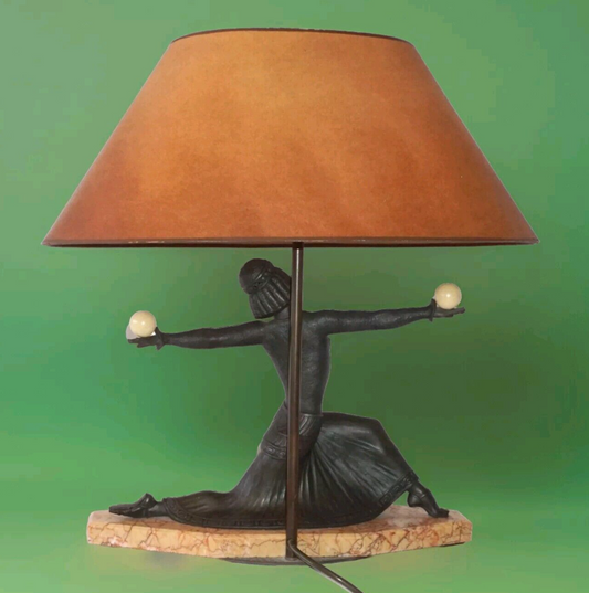 Vintage Art-Deco Bronze & Marble Lamp of a Dancing Figure (HiC)