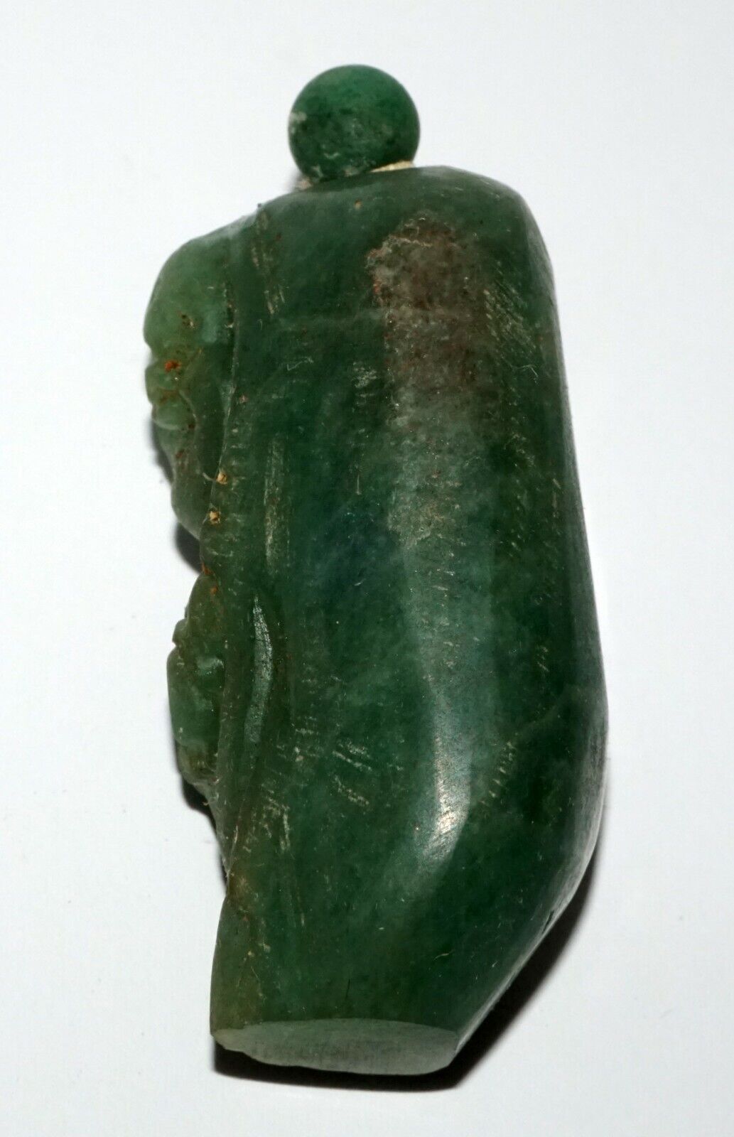 Chinese Aventurine Carved Snuff Bottle w. Laughing Buddha Motif (LeS) G2