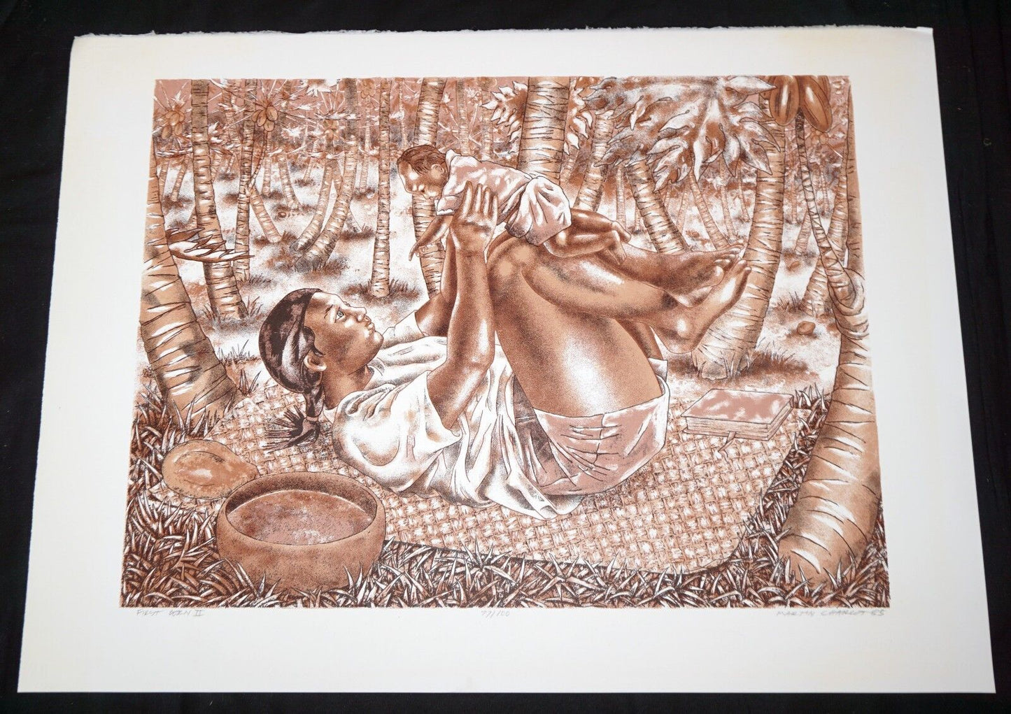 1985 Hawaii Litho Print 77/100 "First Born Baby II" by Martin Charlot (Mod)