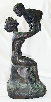 1960's CALIFORNIA BRONZE SCULPTURE "MOTHER & CHILD" by MARY MEDDA 4/50