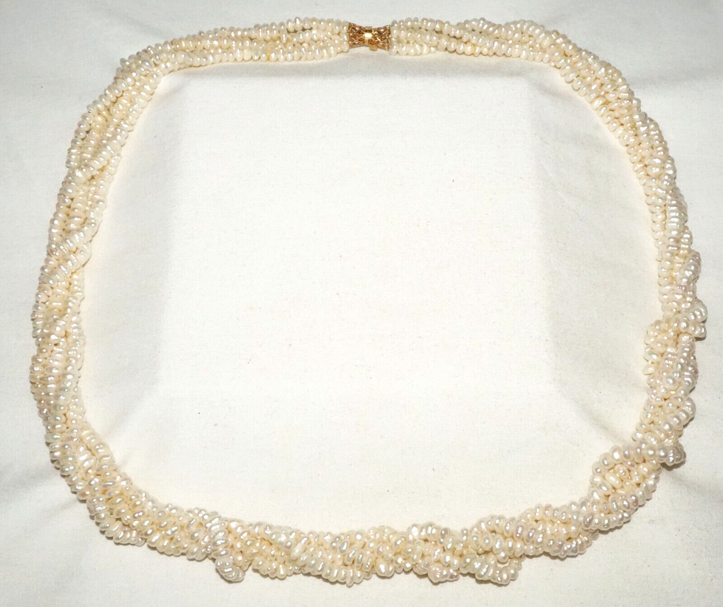 Vtg. 5x Strand Mini Baroque Pearl Necklace w. 14k Yellow Gold Clasp (GoB) #19