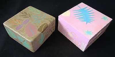 2x 1980s Haitian Wooden Covered Boxes w. Painted Floral Motif (Stea)