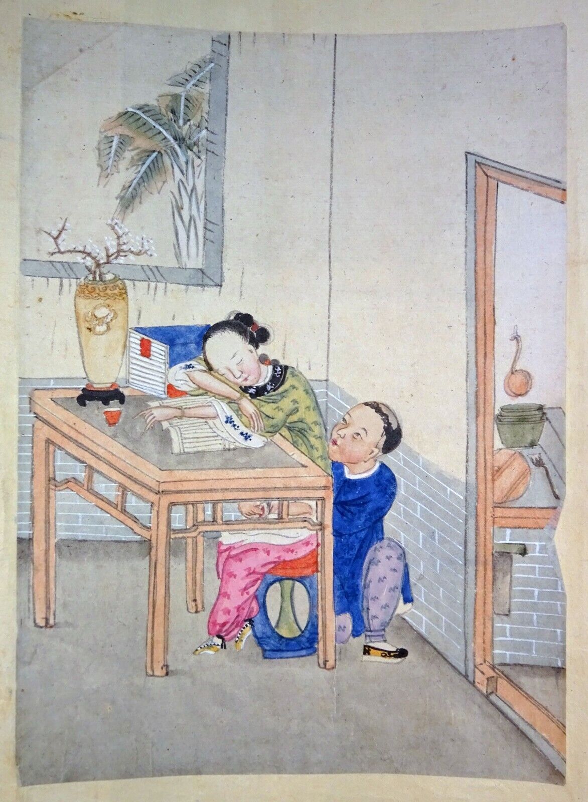 19C Chinese Erotic Pillow Color Paintings for Newly Married Couple (SoM)#9