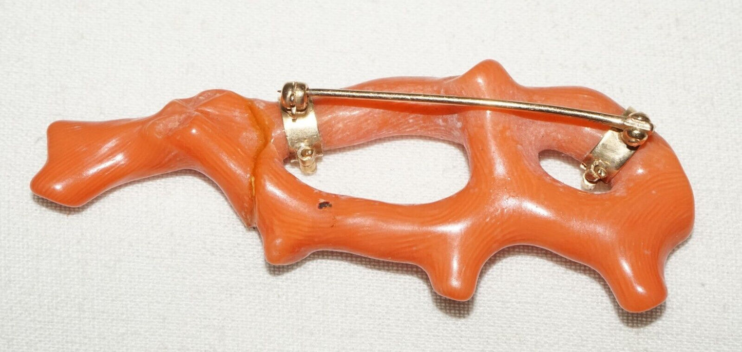 Vintage Chinese Red Coral Branch Brooch - Repaired (LeS)L22