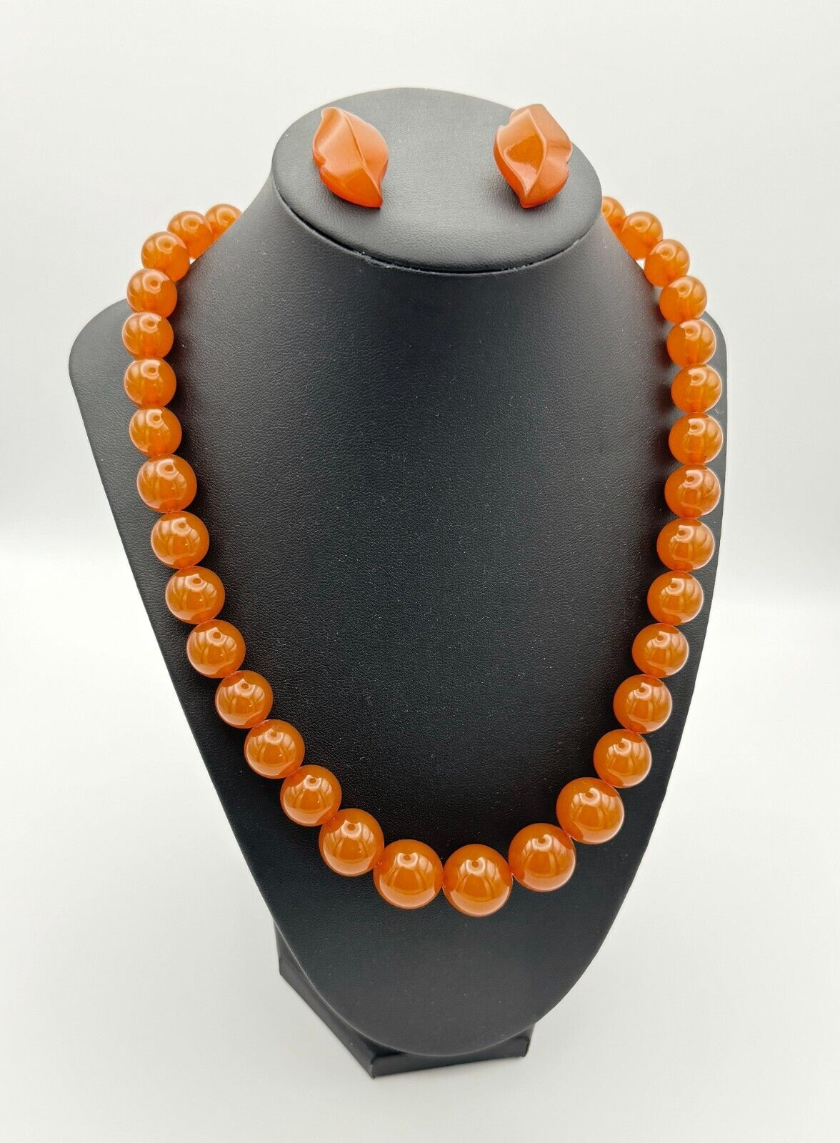 Vintage Butterscotch Amber Beaded Graduated Necklace 26" and Earrings Set (MiM)