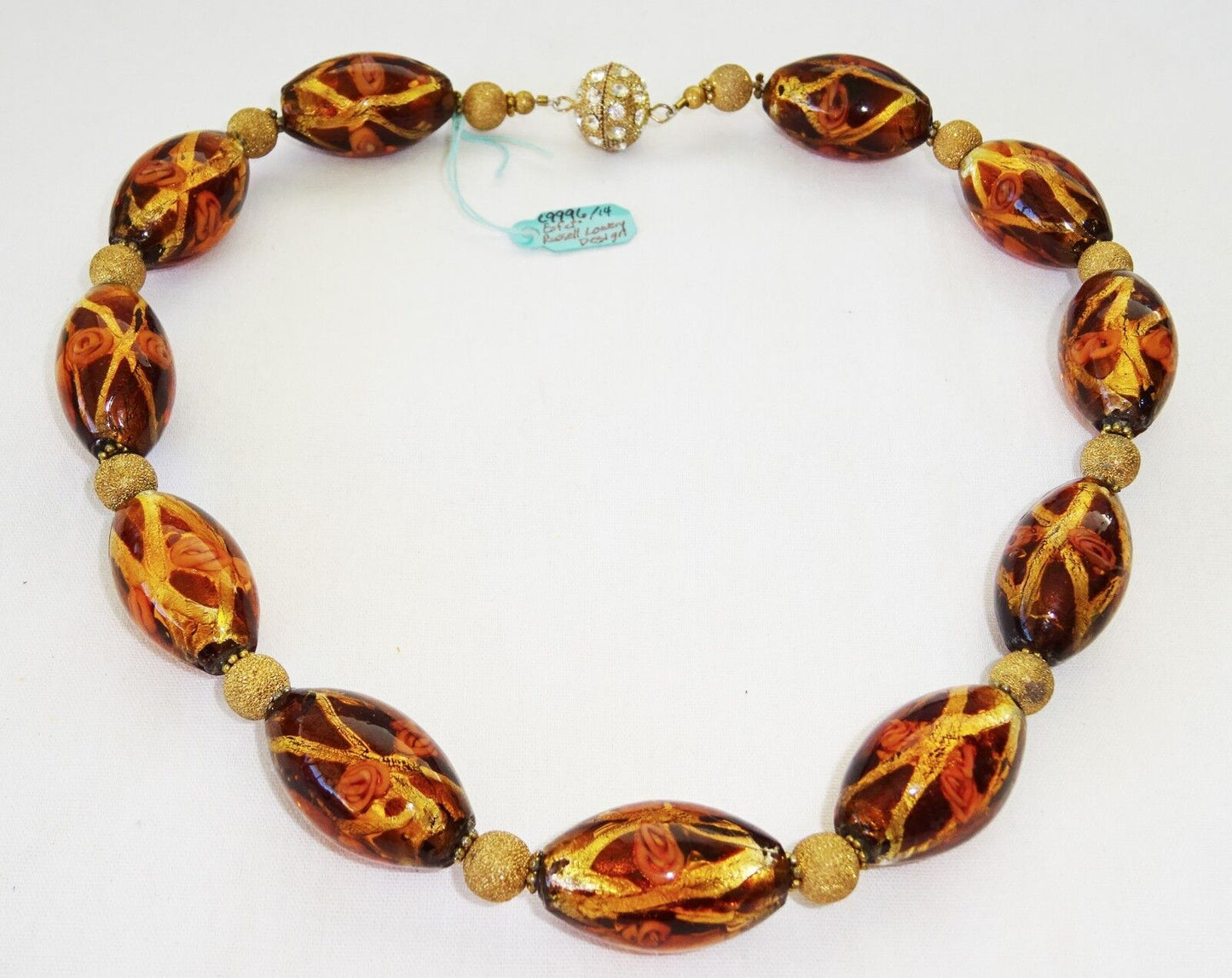 Vintage Hawaii Amber Color Glass Bead Necklace Designed by Russell Lowrey (Wel)
