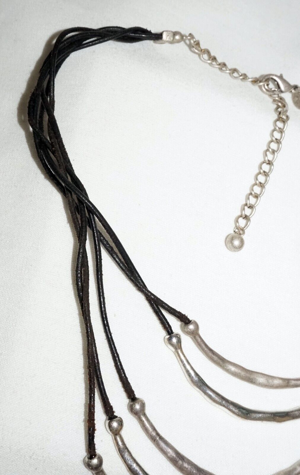 Vintage 5x Strand Leather Strap Necklace Silver Pendants & Clasp Chicos (KoS) L9