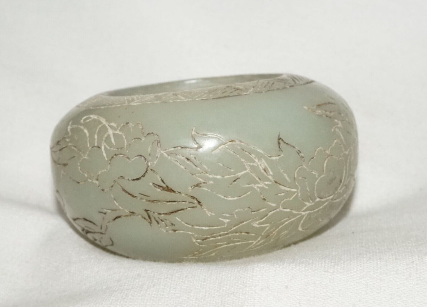 Vintage Chinese Jade Brush Coupe w. Birds & Poem Stylized Clouds & Mark (LeS)L20