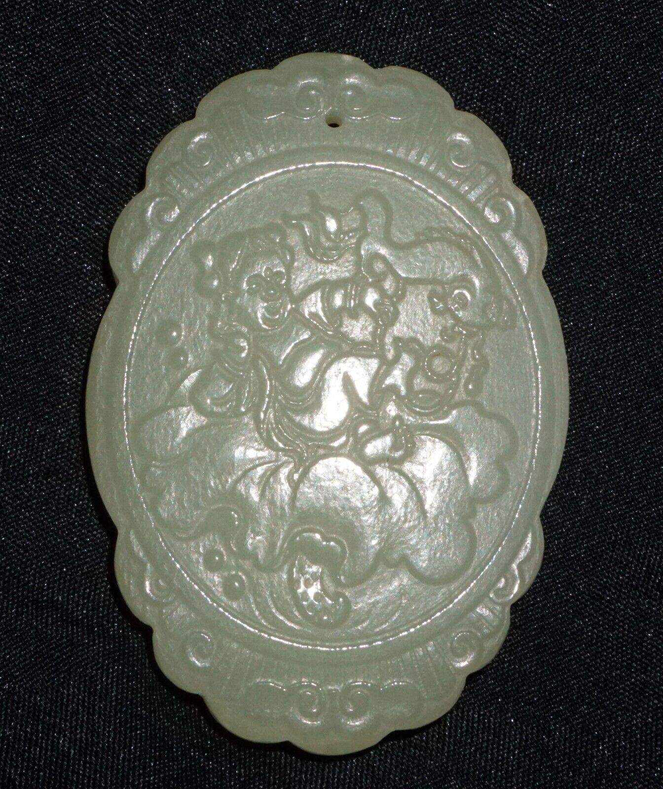 Modern Chinese Nephrite Jade Plaque Pendant w. Figure & Flower Motifs (---)