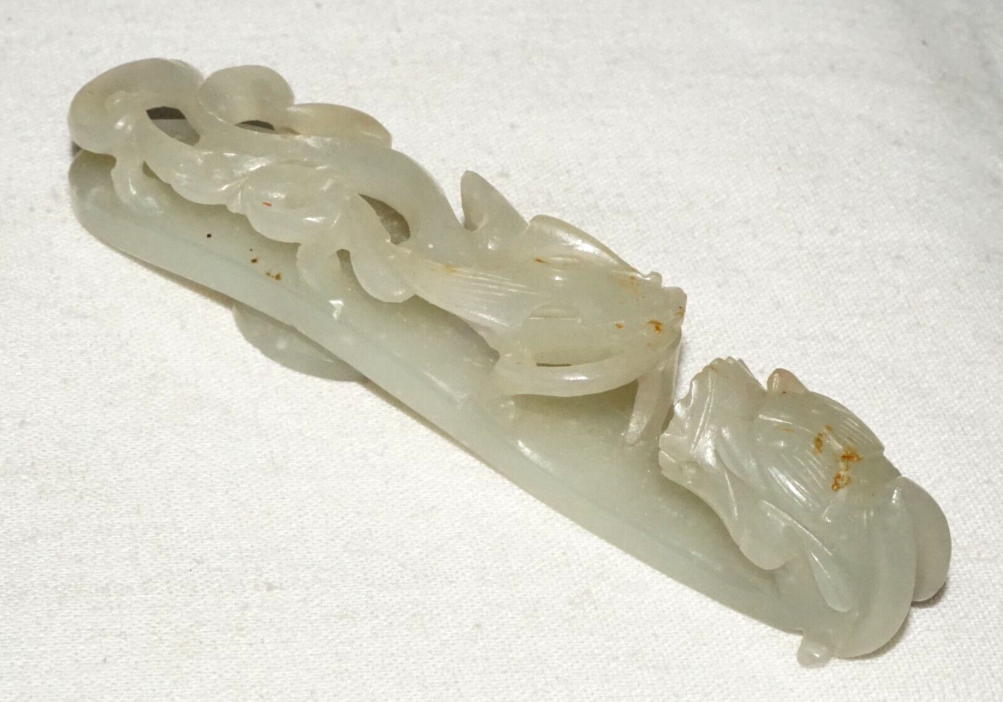 Antique Chinese Grey Green Nephrite Jade Dragon Belt Hook (UVi)#1