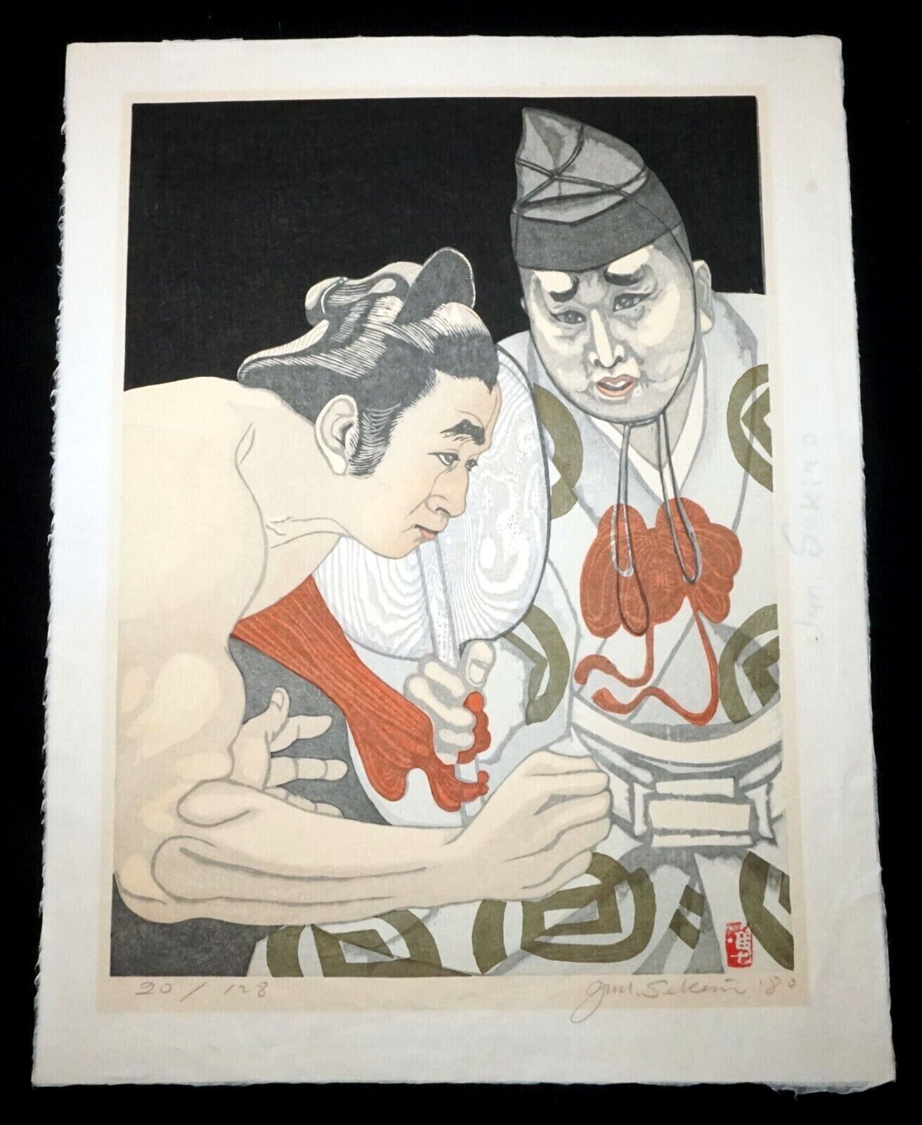 '80 Japanese Color Woodblock Print Sumo Wrestler by Jun'ichirō Sekino (SeF)