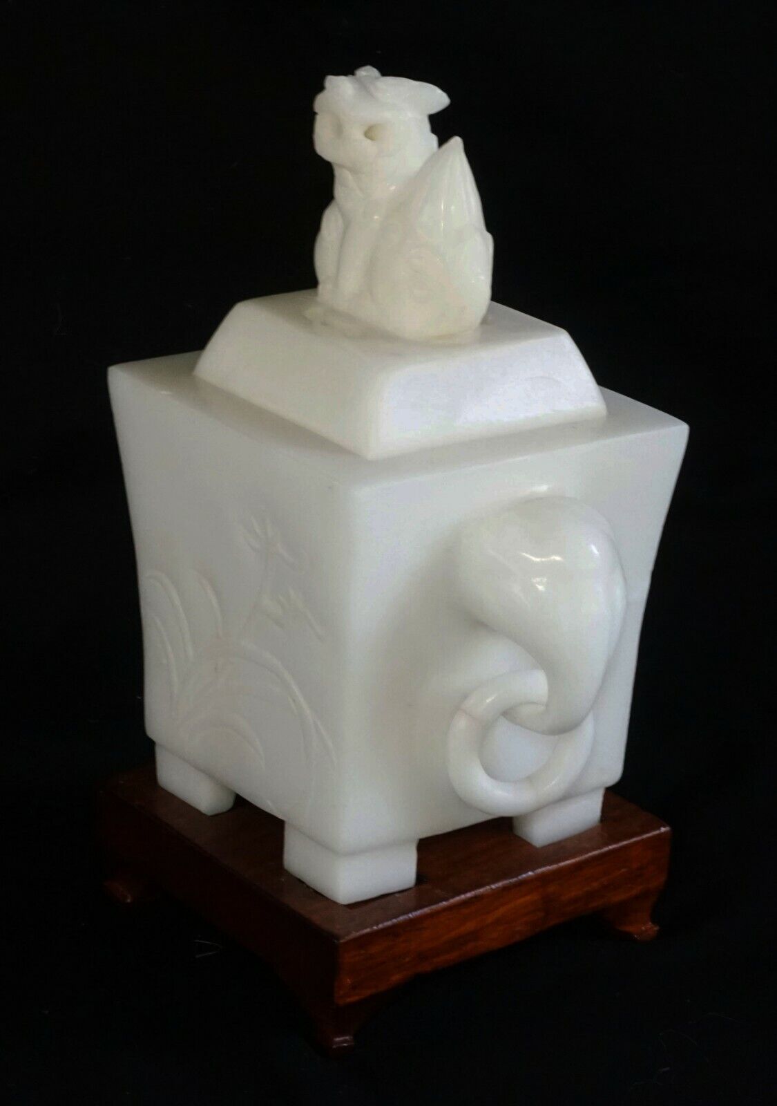 1900 Chinese Alabaster Incense Burner w. Elephant Handles on Fitted Stand (AHB)