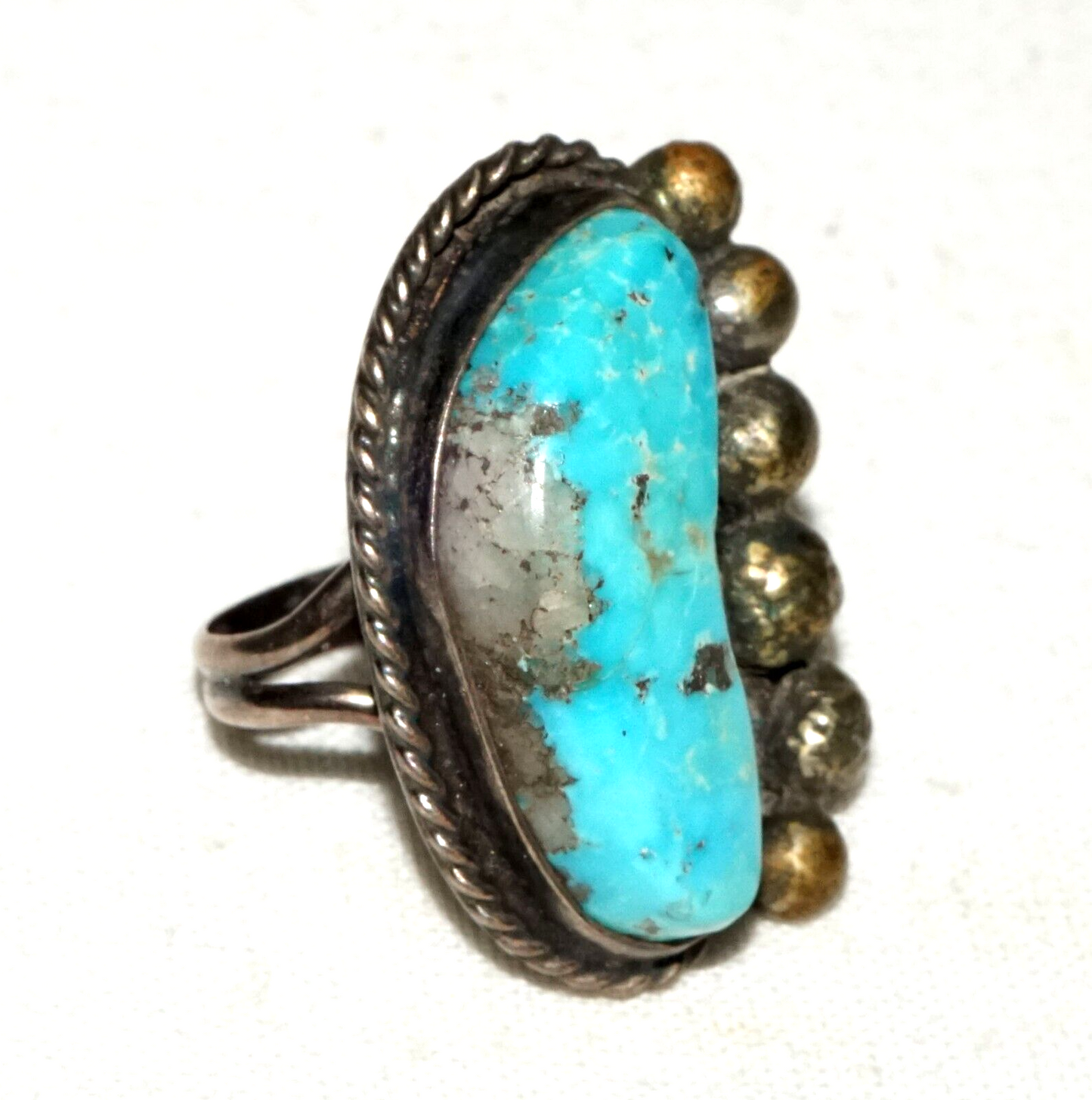 Vintage S.W. Silver Ring Sz.5 w. Attractive Turquoise Accent (LeS)L18