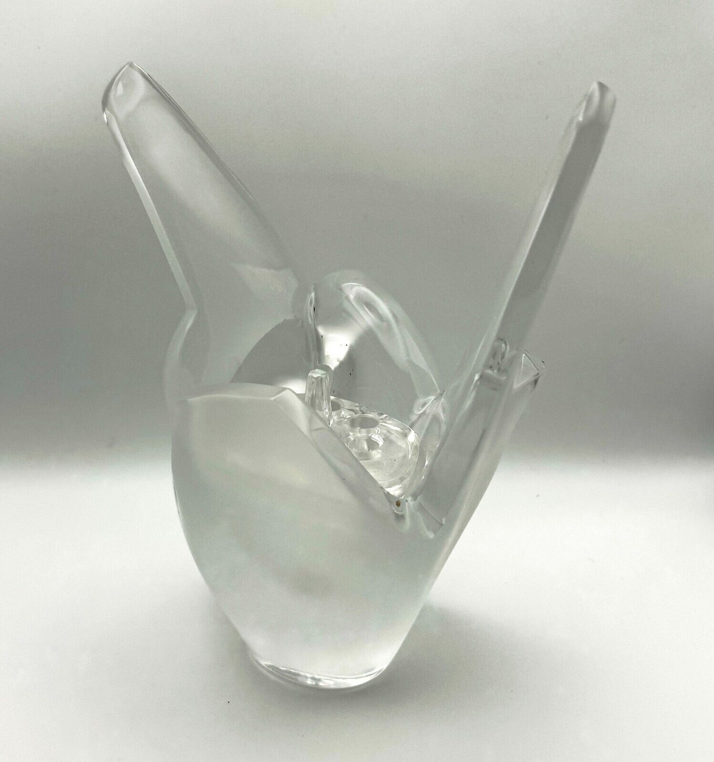 Vintage French Frosted Crystal Lalique "Sylvie" Love Birds Vase w Insert (AHB)