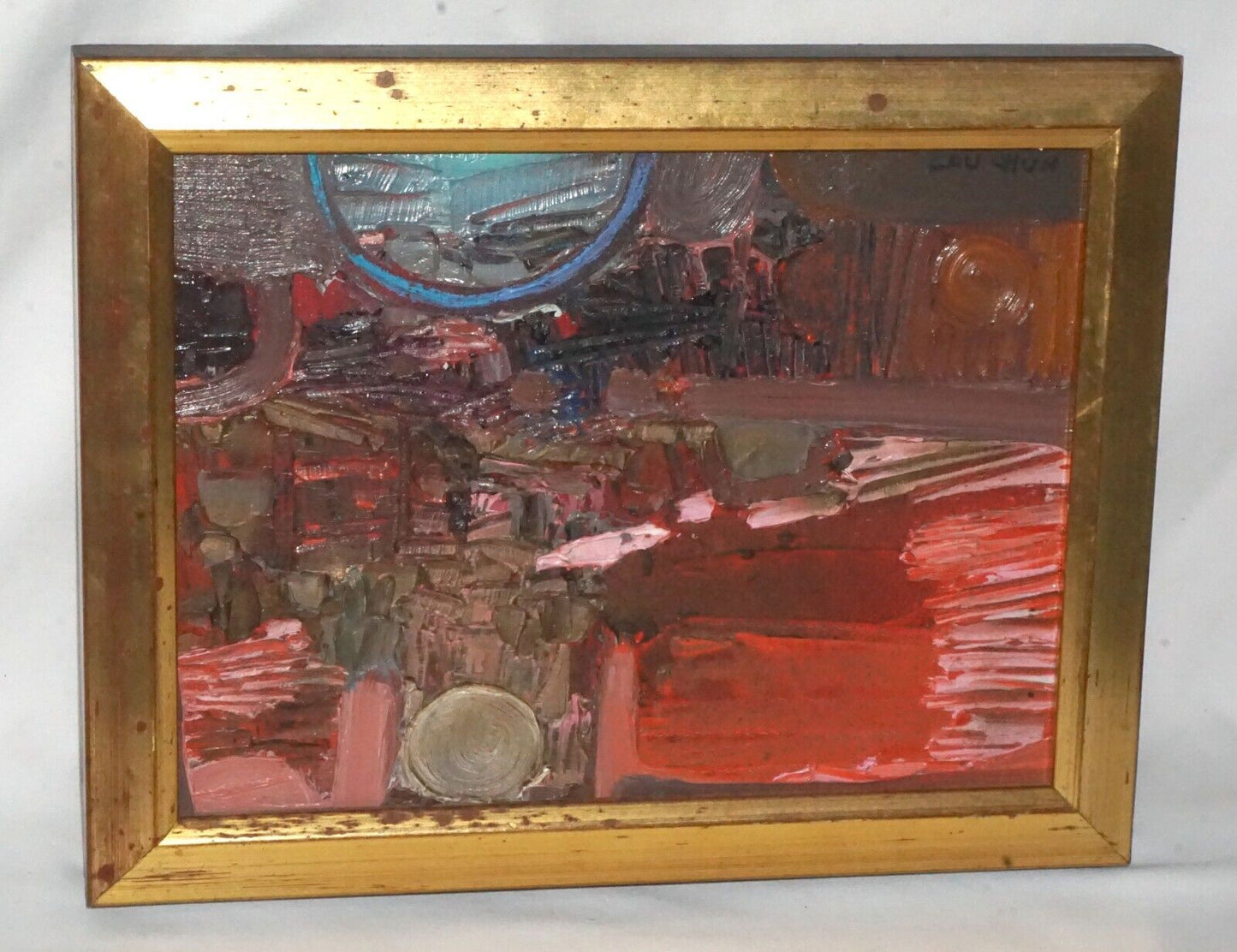 Vintage Abstract Oil Composition on Canvas by Lau Chun (LoC)