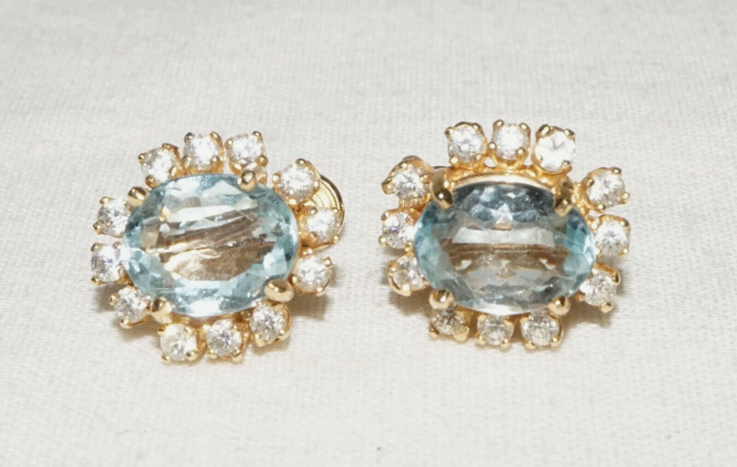 Vintage US 14k Yellow Earrings w. 2x Blue Topaz & 12x Cubic Zirconia (GoB)#13b