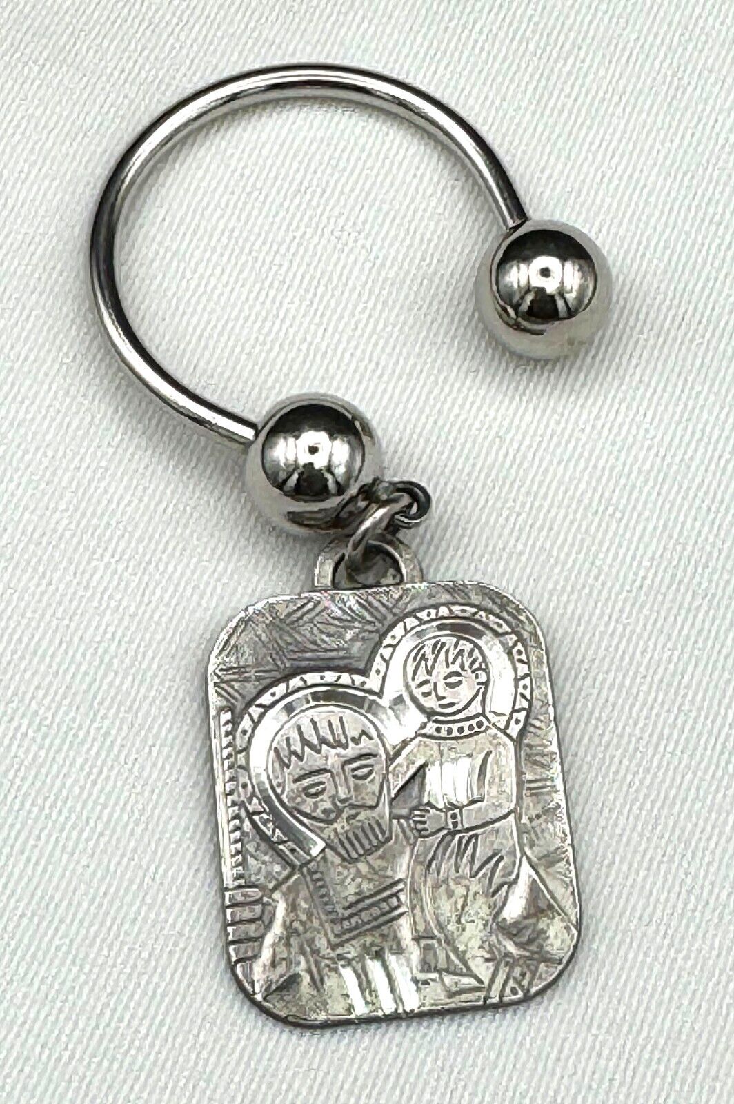 Vintage Sterling Silver St. Christopher Religious Pendant Key Chain (MiM)