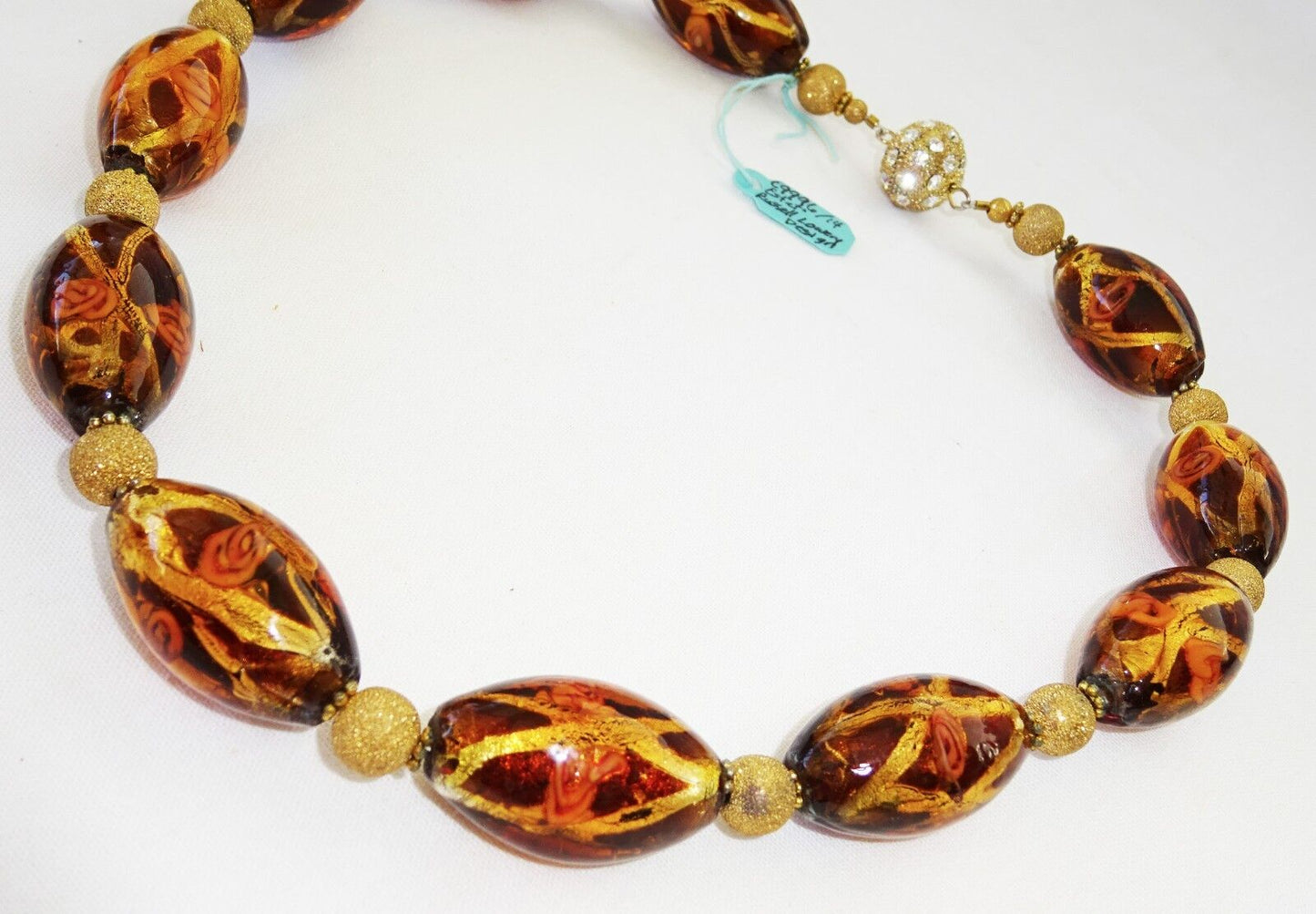 Vintage Hawaii Amber Color Glass Bead Necklace Designed by Russell Lowrey (Wel)