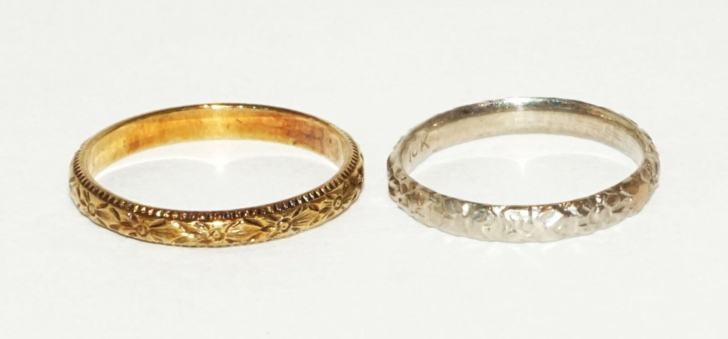 2Pc Antique US 14k/10K Yellow & White Gold Mini Rings Sz 0.25 & Smaller (HaL)#8