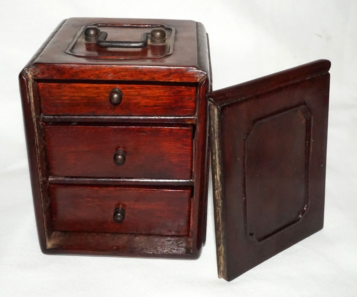 Vintage Chinese Hardwood Box w. Iron Fittings & Three Drawers (WaC)