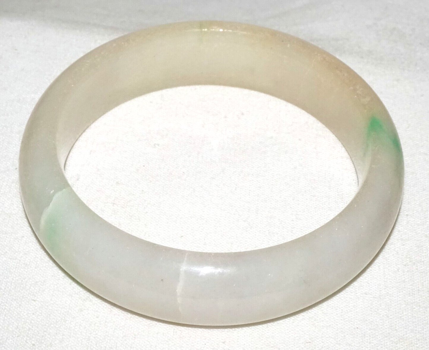 Vintage Chinese Yellowish Off White & Green Jadeite Jade Bangle Bracelet (InS#L3