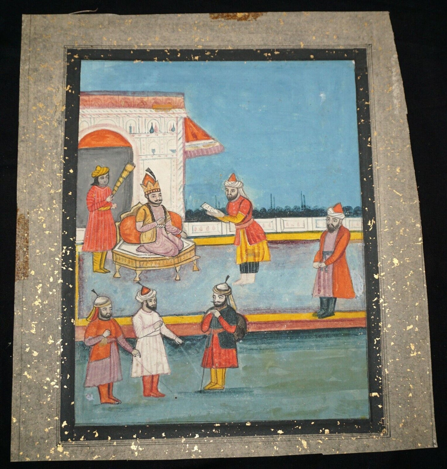 18/19C Indian Color Royal Court Scene Mogul Painting on Book Page (NiT) #7