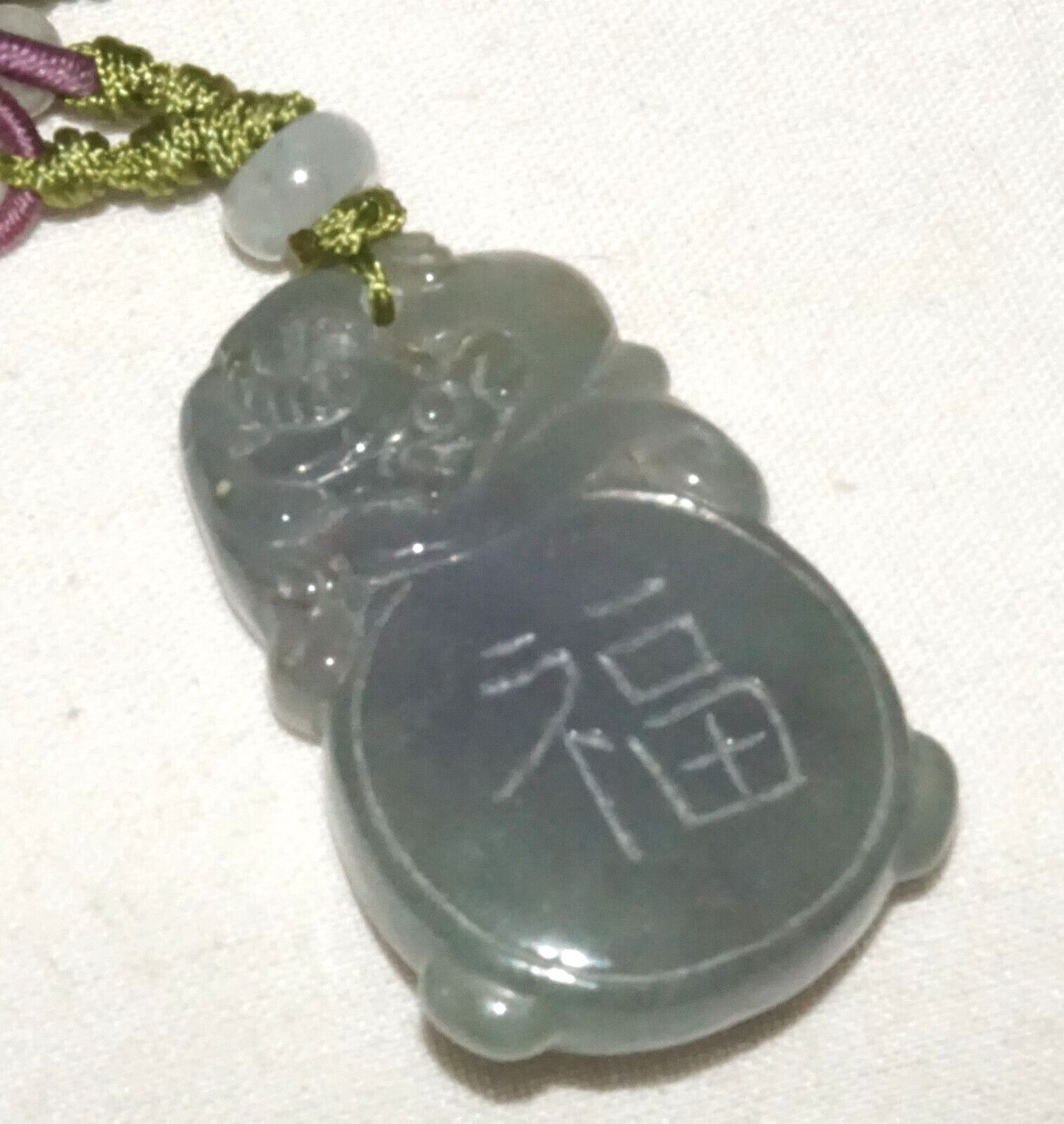 Vintage Chinese Semi Translucent Grey Blue Jade Pendant Dragon (InS)#L4