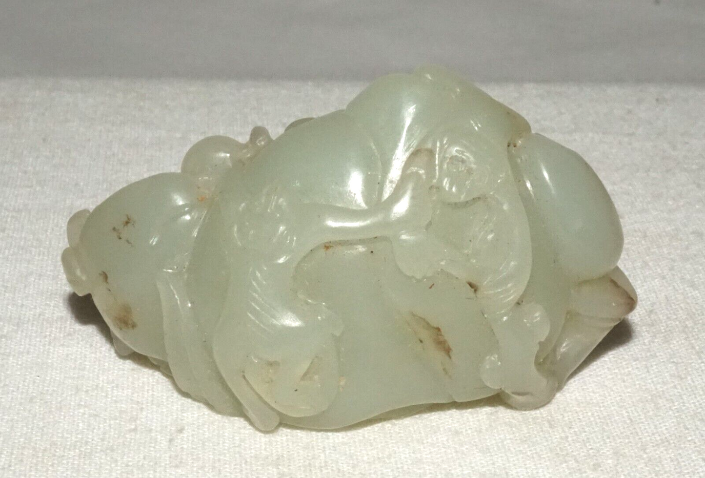 Antique Chinese Finely Carved Nephrite Jade Double Monkey & Peach Motif (InS)L5