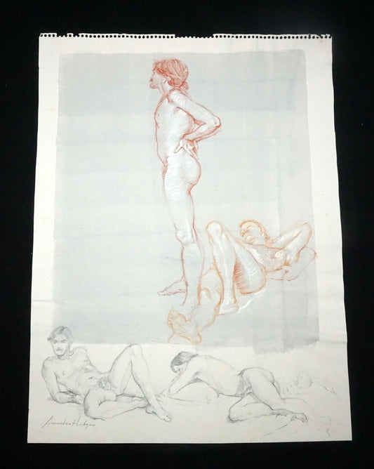 Hawaii Mixed Media WC Wash Drawing Painting Male Nude by Snowden Hodges (Sho)#39