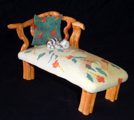 Vintage Hawaii Whimsical Sculpture Colorful Bench w. Cat by Vicky Chock (ZiK)