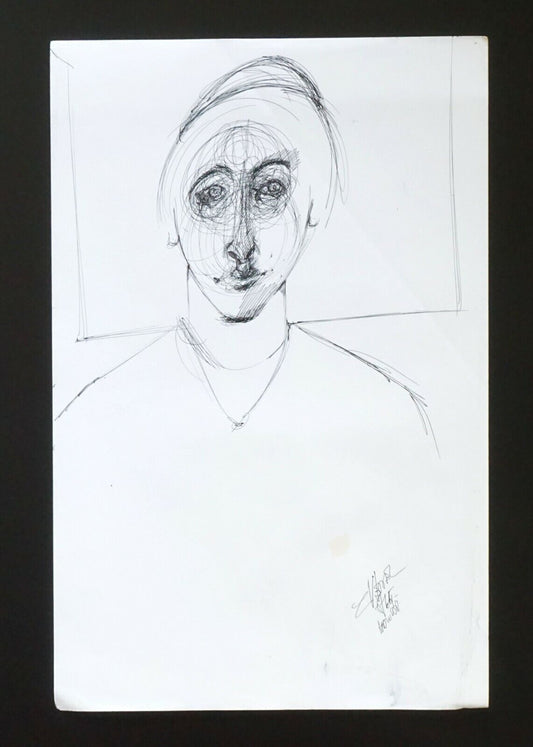 France Hawaii Outsider Art Pen & Ink Drawing Portrait by Claude Vedel (EtJ)#50