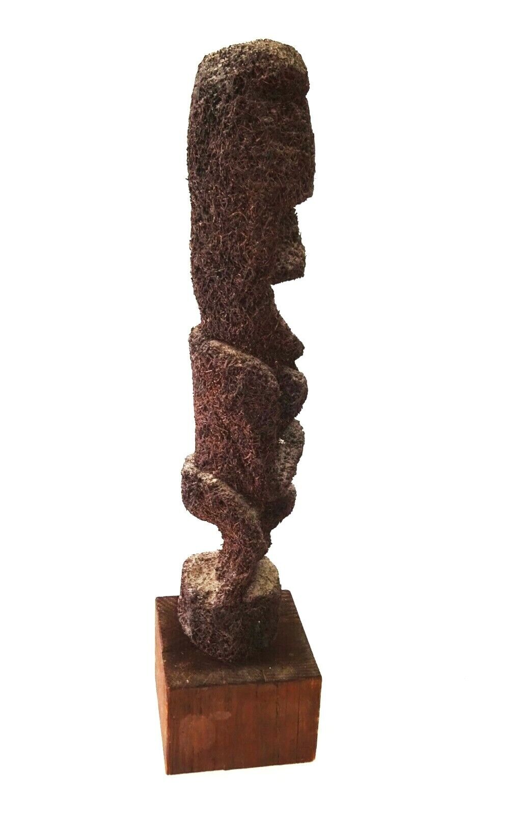 Pacific Vanuatu Tree Fern Carved Tiki Moai Female Figure on Stand (ScD)