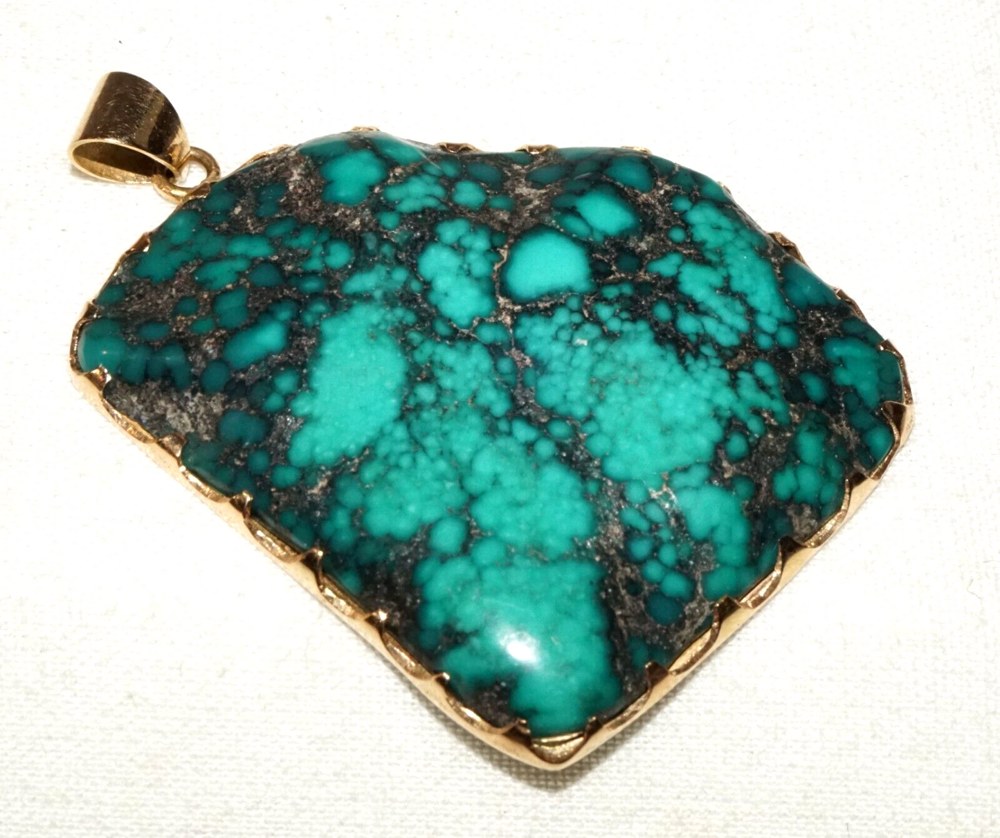 Vintage 14k Yellow Gold set Attractive Natural Turquoise Matrix Pendant (GoB) #2