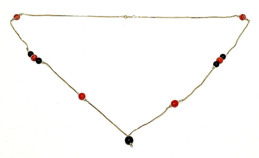 Italy 14K yellow Gold Necklace w Red & Black Coral Beads Giovanni Balestra (LeP)