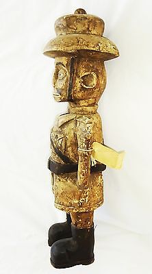 19CT African Zaire Luba Tribe Carving Colonial Officer Sculpture 23.5" (Eic)