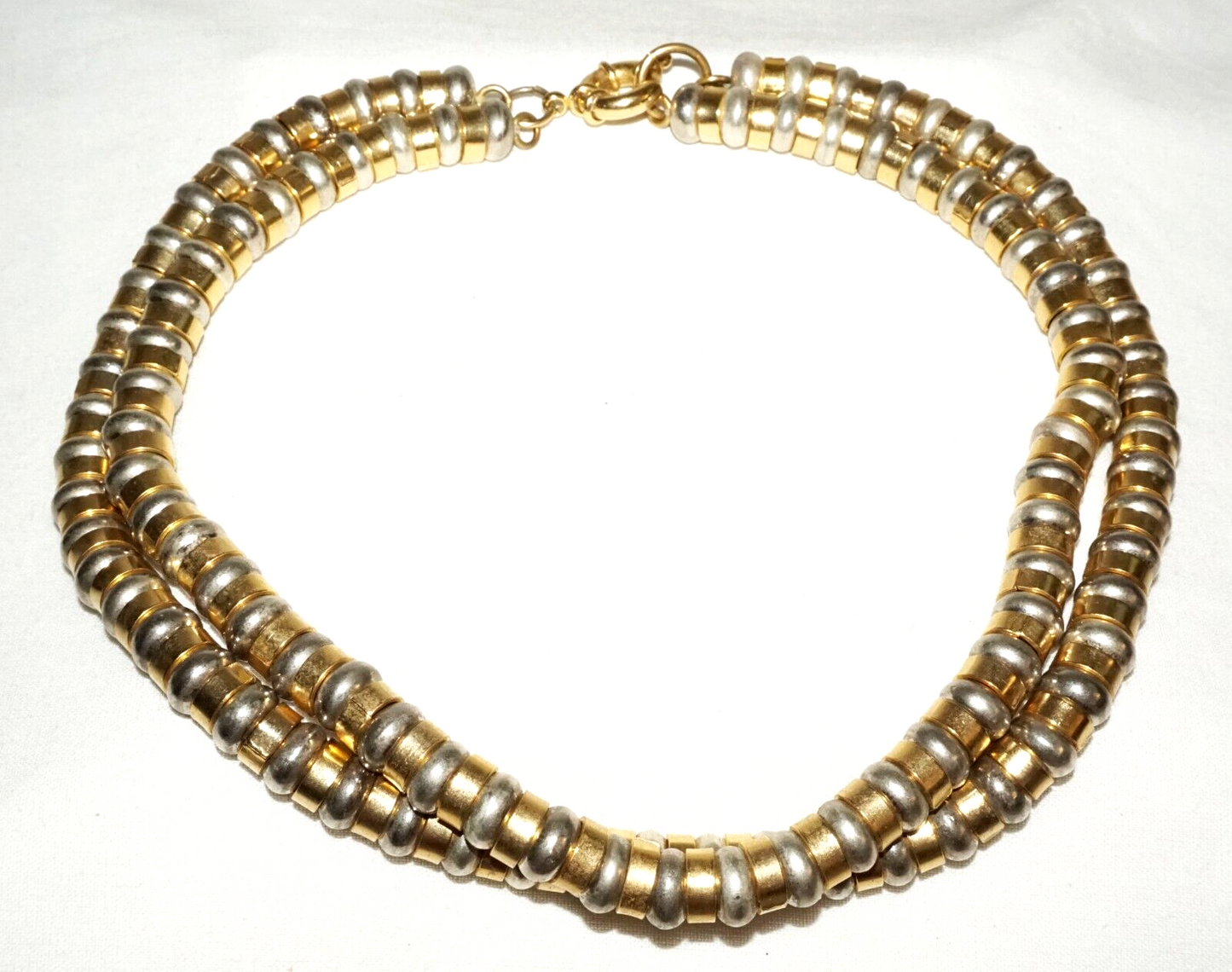 Vintage Fashion Double Strand of Gold & Silver Bead Necklace w. Big Clasp (PaS)