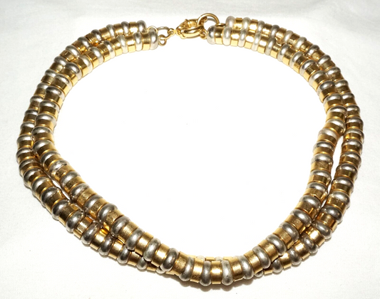 Vintage Fashion Double Strand of Gold & Silver Bead Necklace w. Big Clasp (PaS)