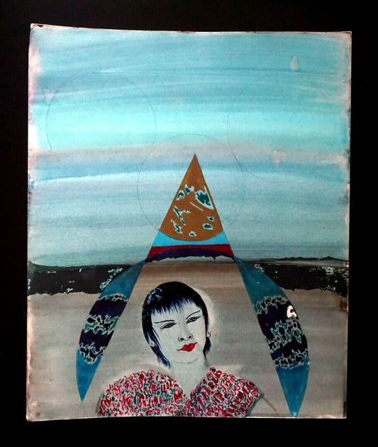 France Hawaii Outsider Art WC Painting Female in Space by Claude Vedel (EtJ)#4