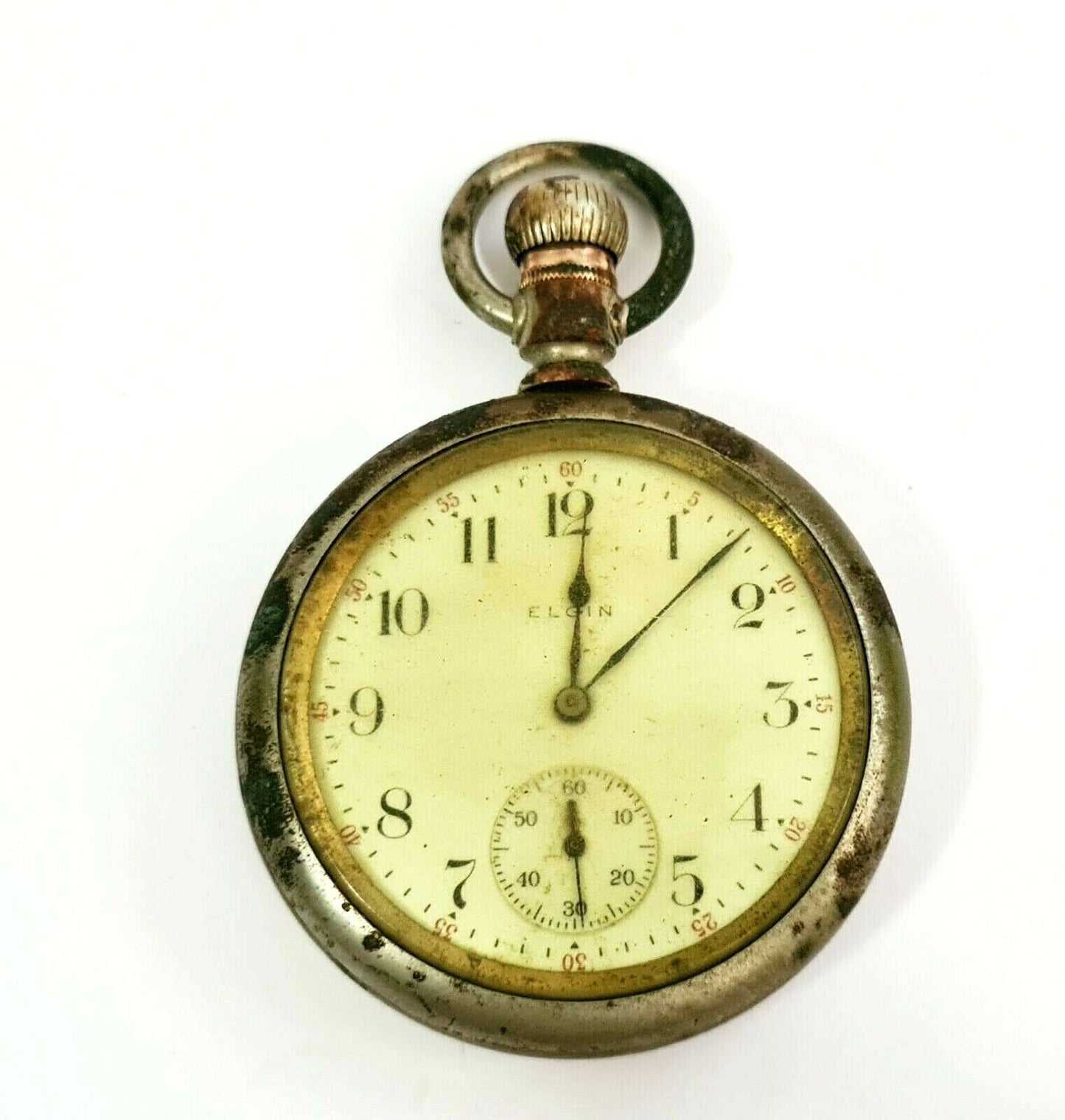 1911 US Silver Plated Open Face Hinged Back Mens Pocket Watch by Elgin (AHB)