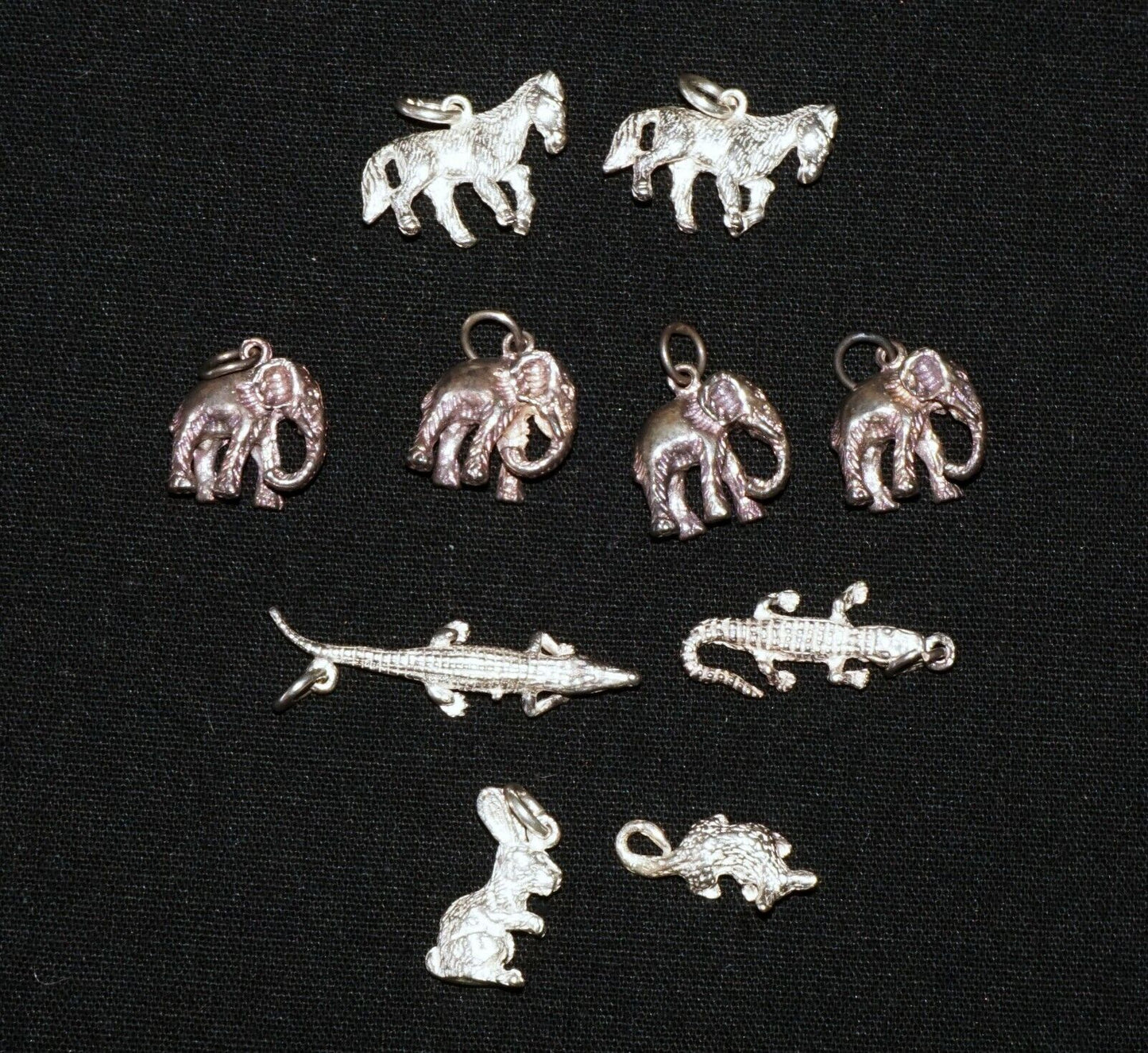 10Pc Sterling Silver Mini Animal Charm Pendants Crocodile Elephant Horse (NiD)