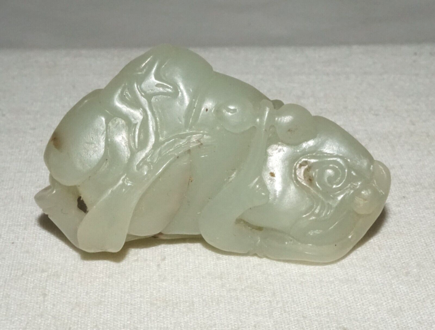 Antique Chinese Finely Carved Nephrite Jade Double Monkey & Peach Motif (InS)L5