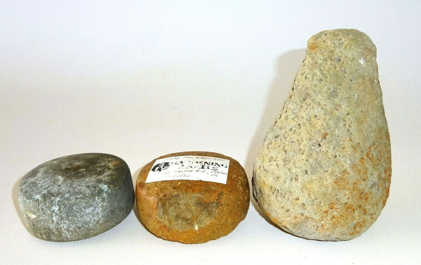 3Pc Antique Hawaii Pounder Fragment & Well Carved Ulu Maika Game Stones (StP)