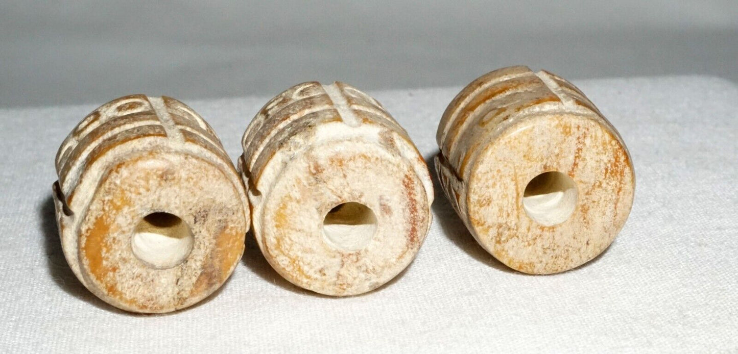 3Pc Chinese Archaistic Style Steatite Hard Stone Beads (---)