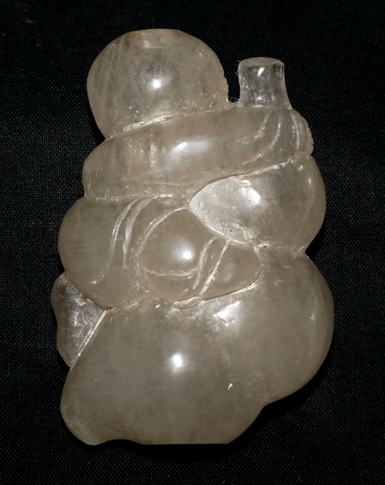 Vintage Chinese Clear Quartz Carved Boy & Double Gourd Snuff Bottle (LeS) G17