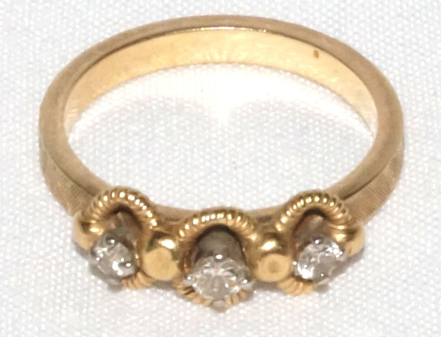 Vintage 14k Yellow Gold Custom Ring Accented w 3 Diamonds Sz 6.5 (QuC) 24