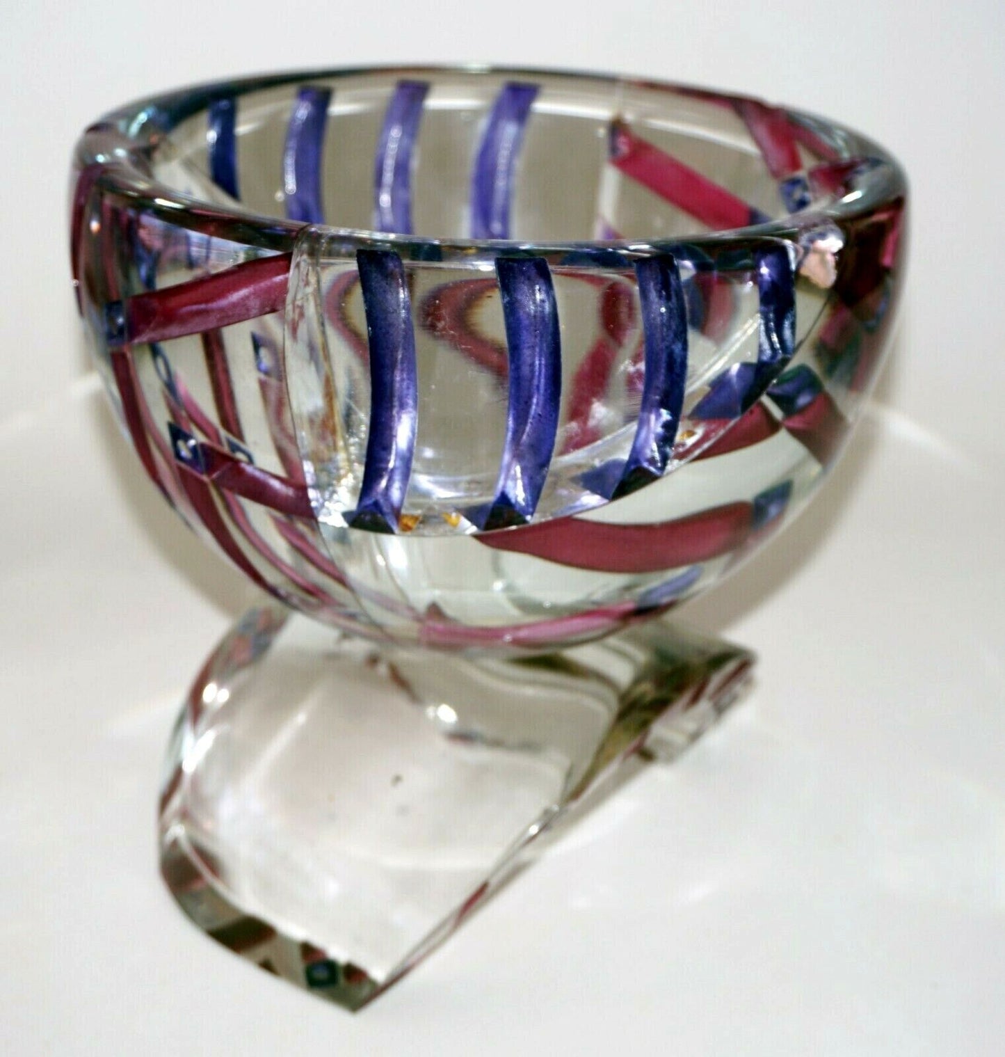 1983 US Two Part Art Glass Sculpture Balanced Bowl by Concetta Mason (MeG)